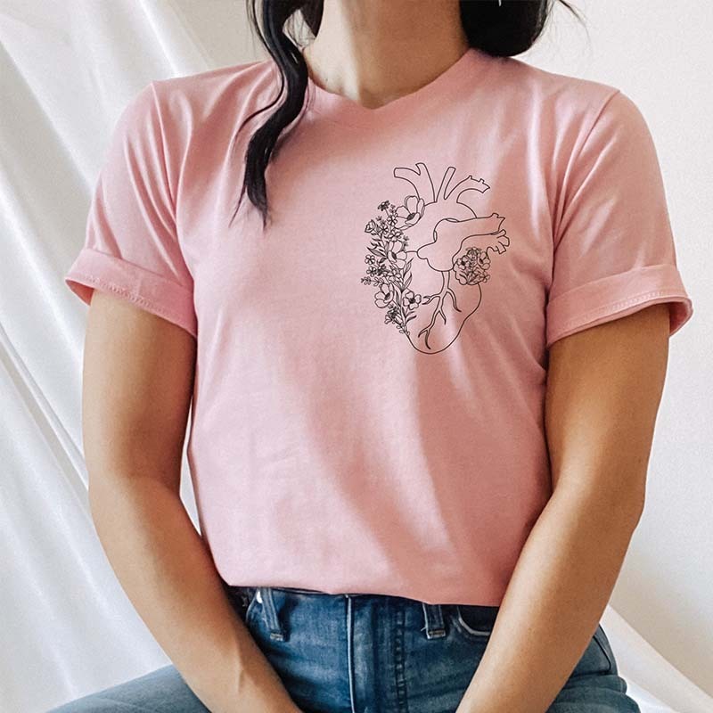 Heart Anatomy  Floral Heart T-Shirt