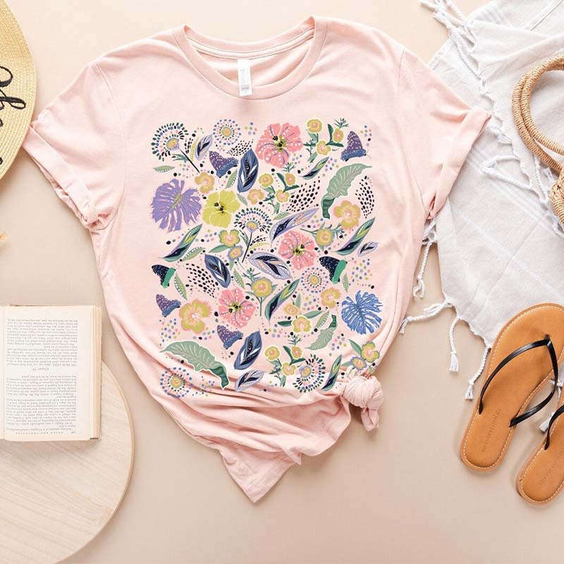 Vintage Botanical Wildflower Leaves T-Shirt-carlalin