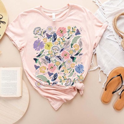 Vintage Botanical Wildflower Leaves T-Shirt-carlalin