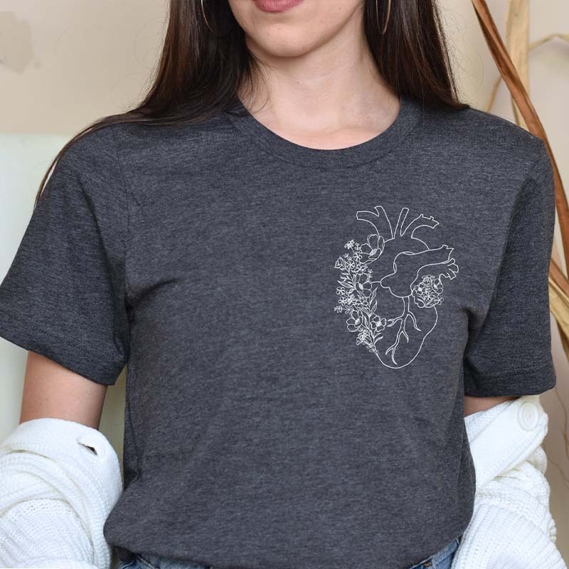 Heart Anatomy Floral Heart T-Shirt