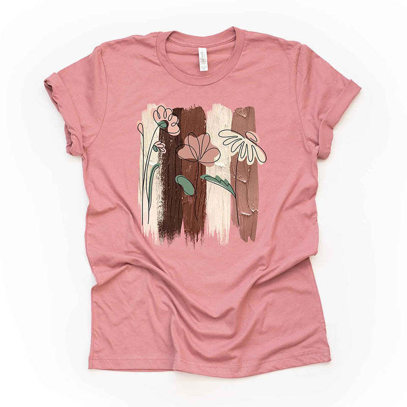 Simplistic Flowers Brushstrokes T-Shirt-carlalin