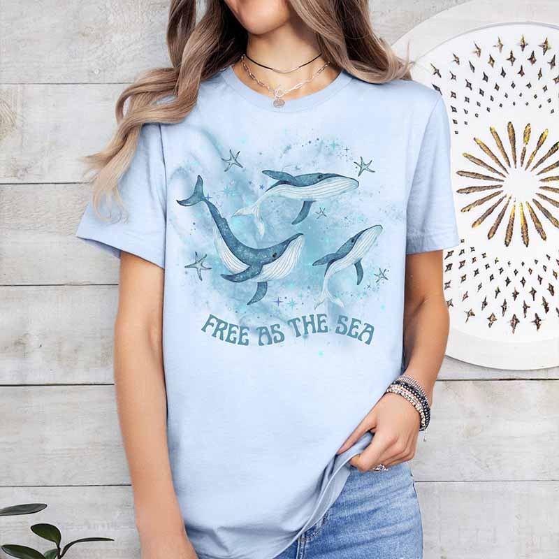 Watercolor Ocean Animals Whales Graphic T-shirt