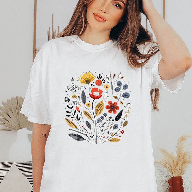 Boho Floral Garden Graphic T-Shirt-carlalin