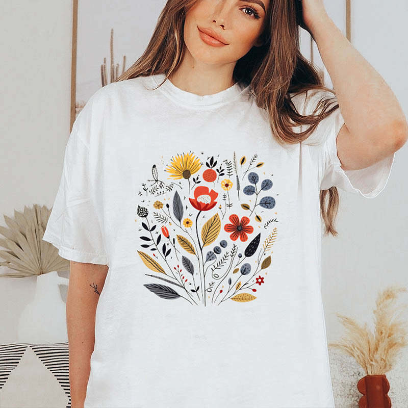 Boho Floral Garden Graphic T-Shirt-carlalin