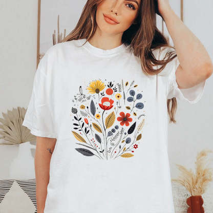 Boho Floral Garden Graphic T-Shirt-carlalin
