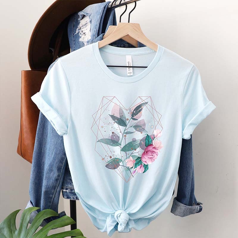 Cute Geometric Heart Flowers T-Shirt-carlalin