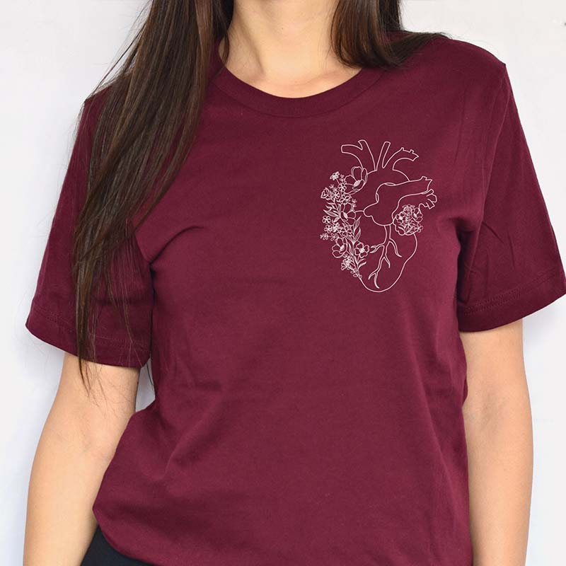Heart Anatomy  Floral Heart T-Shirt