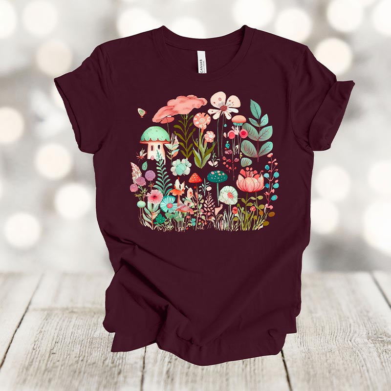 Retro Flowers Mushroom T-Shirt-carlalin