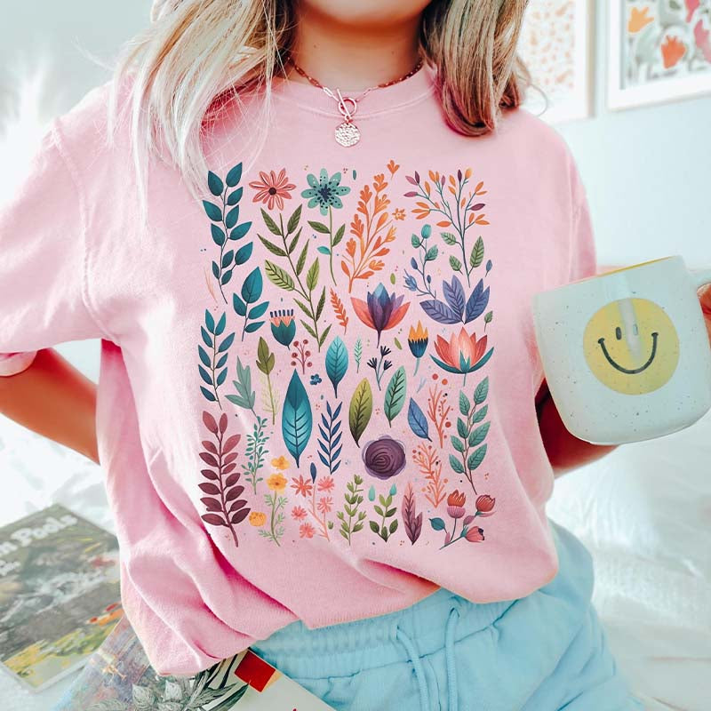 Boho Watercolor Folk Flowers T-Shirt-carlalin