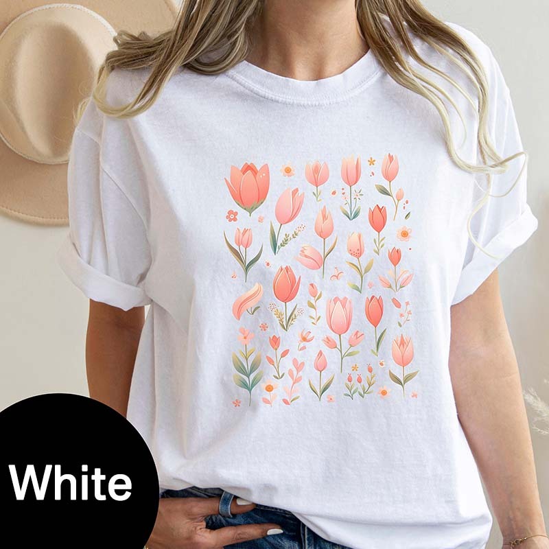 Pastel Watercolor Tulips Flower T-Shirt-carlalin