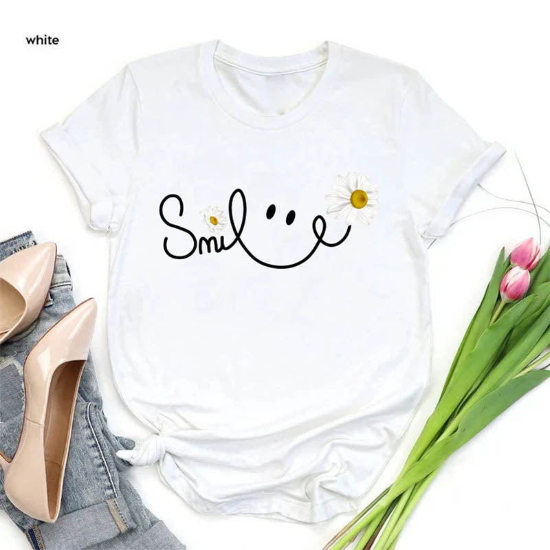 Daisy Smile Face Floral T-Shirt-carlalin