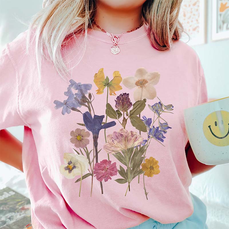 Dried Flower Botanical Floral Printed T-Shirt-carlalin