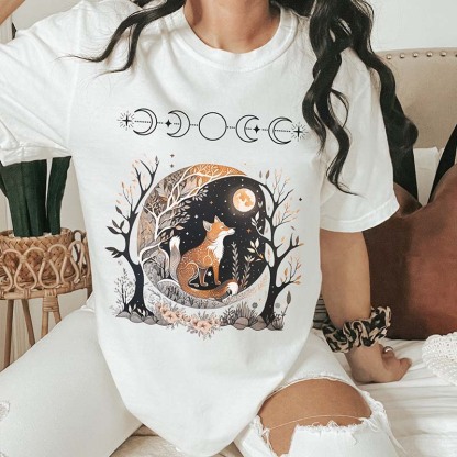 Whimsigoth Fox Witchy Moon T-Shirt-carlalin