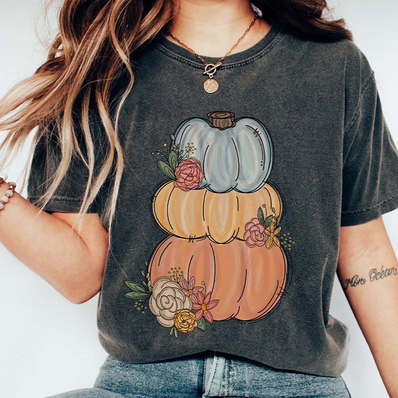 Watercolor Pumpkin Halloween Fall T-Shirt-carlalin