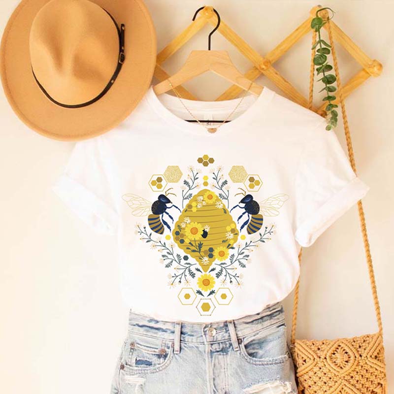 Floral Bee Honeycomb Kindness Plant T-Shirt-carlalin