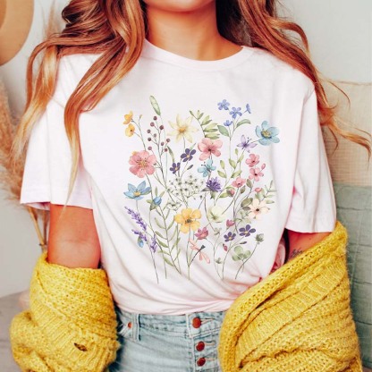 Botanical Floral Minimalist Colorful T-Shirt-carlalin