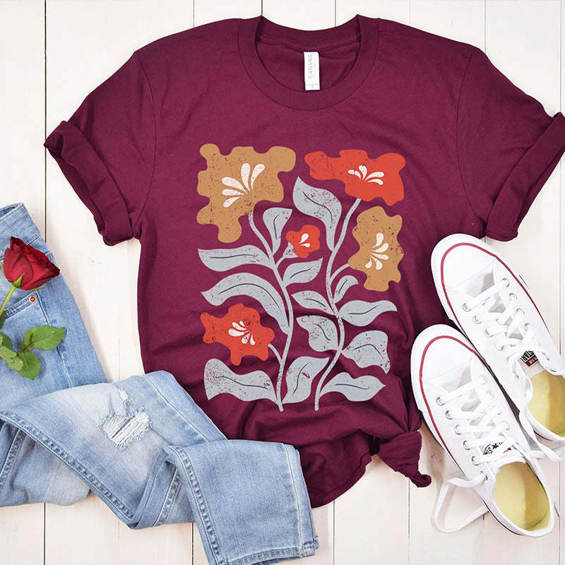 Boho Flowers Art Nouveau T-Shirt-carlalin