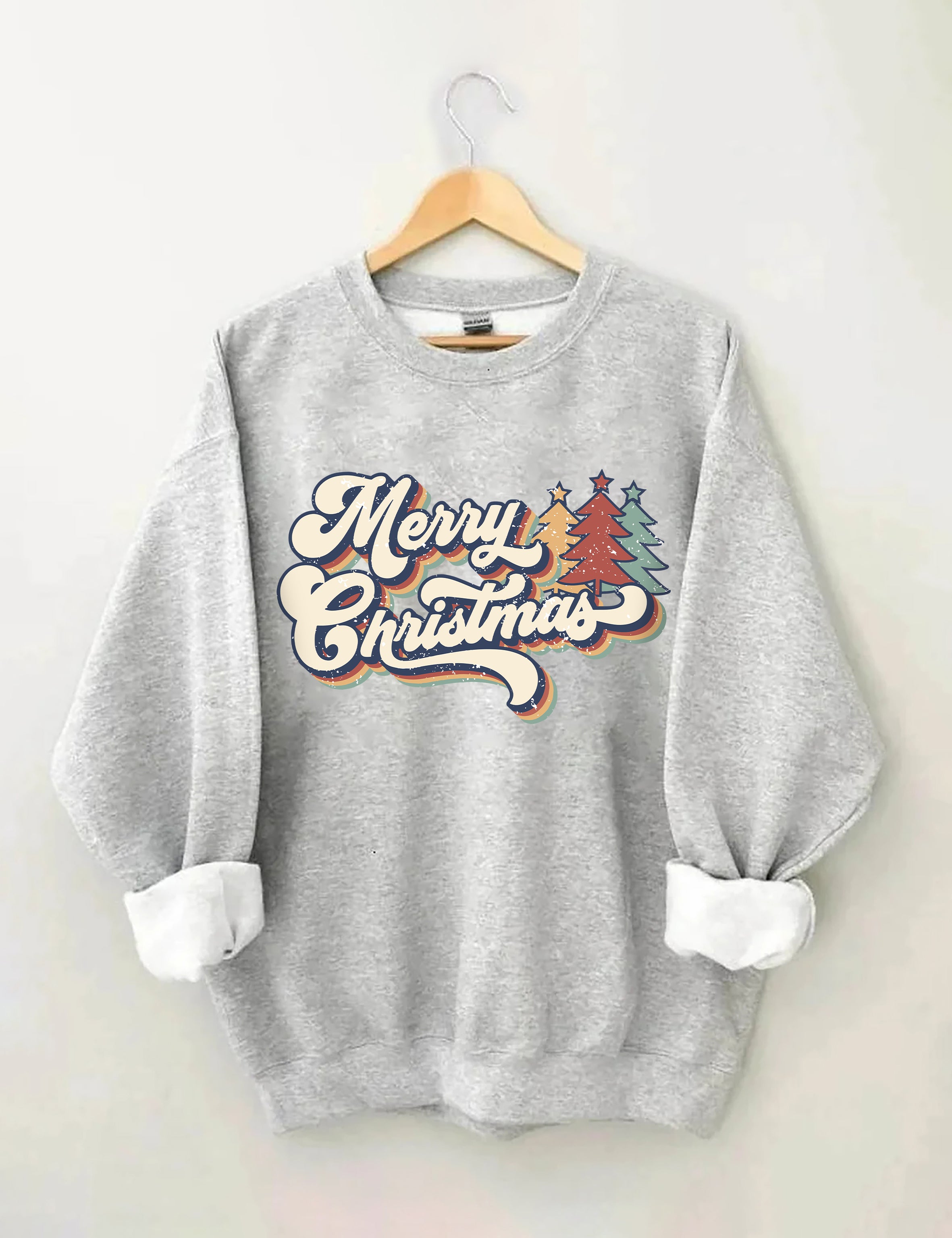 Retro Vintage Merry Christmas Crew Neck Unisex Xmas Sweatshirt-carlalin