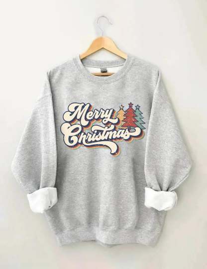 Retro Vintage Merry Christmas Crew Neck Unisex Xmas Sweatshirt-carlalin