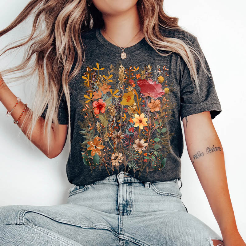 Fairycore Botanical Flowers T-Shirt-carlalin