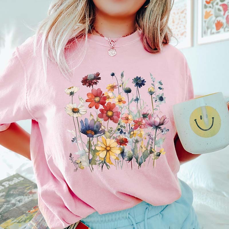 Ladies' Wild Flowers Watercolor T-Shirt-carlalin