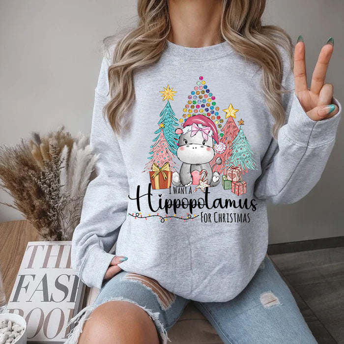 Christmas Hippo Sweatshirt-carlalin