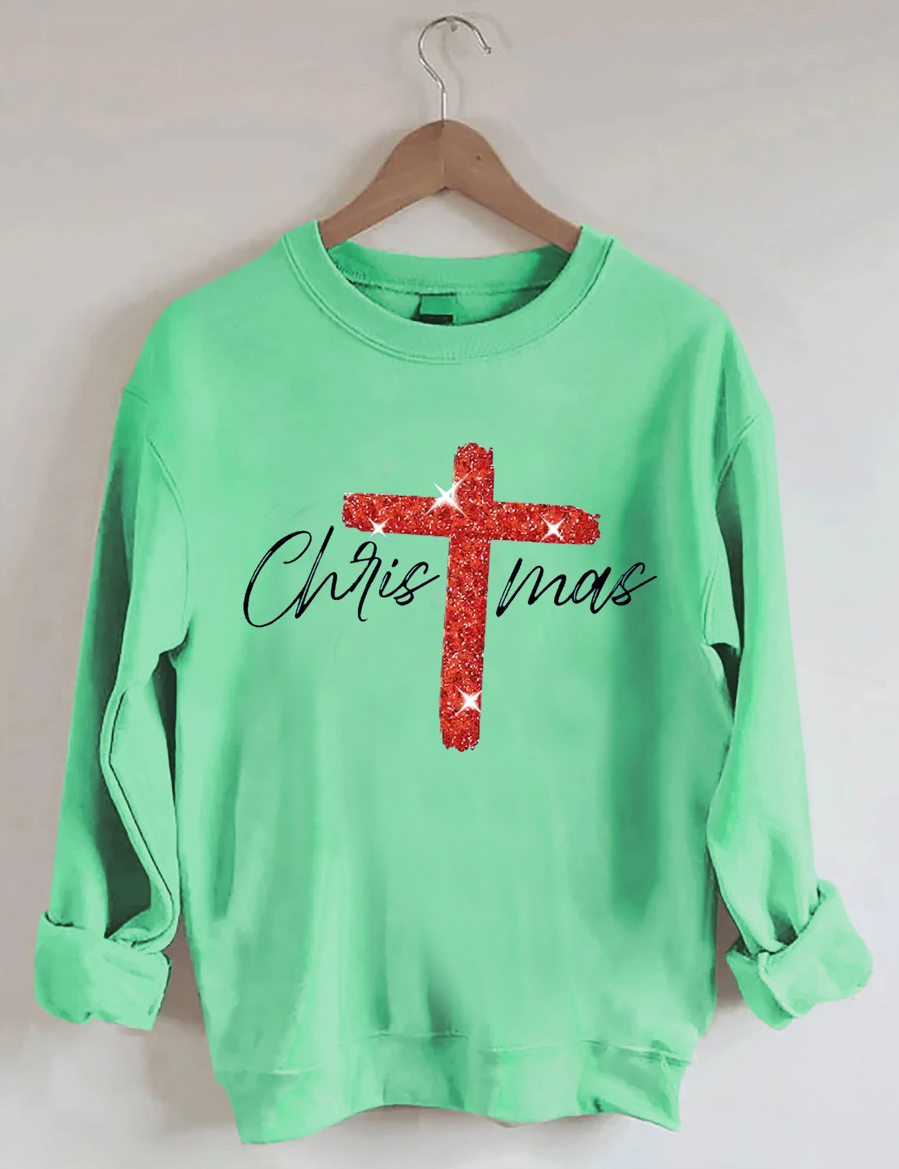 Retro Christmas Faith Cross Print Sweatshirt-carlalin