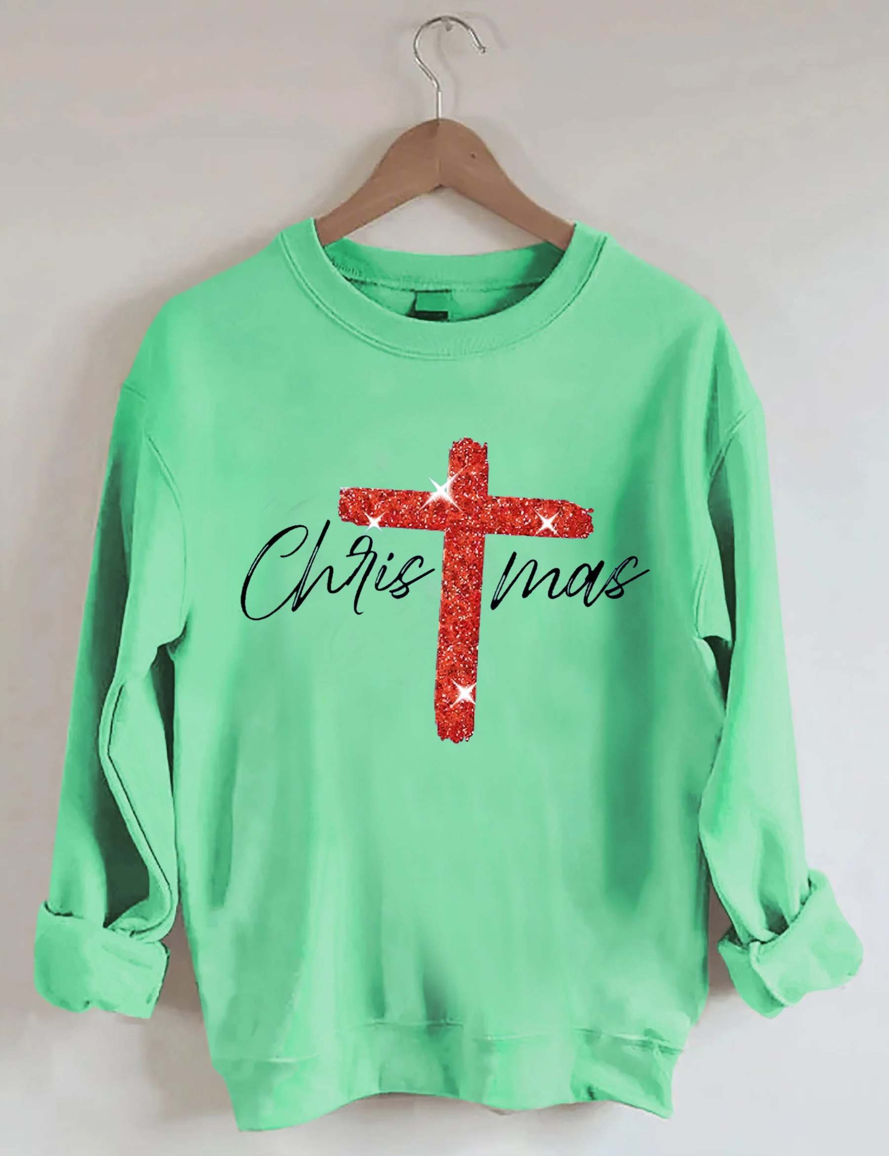 Retro Christmas Faith Cross Print Sweatshirt-carlalin