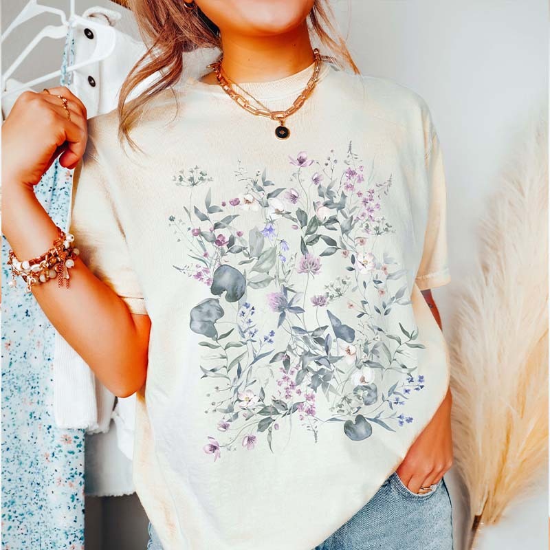 Watercolor Wildflowers Spring Mystic T-Shirt-carlalin