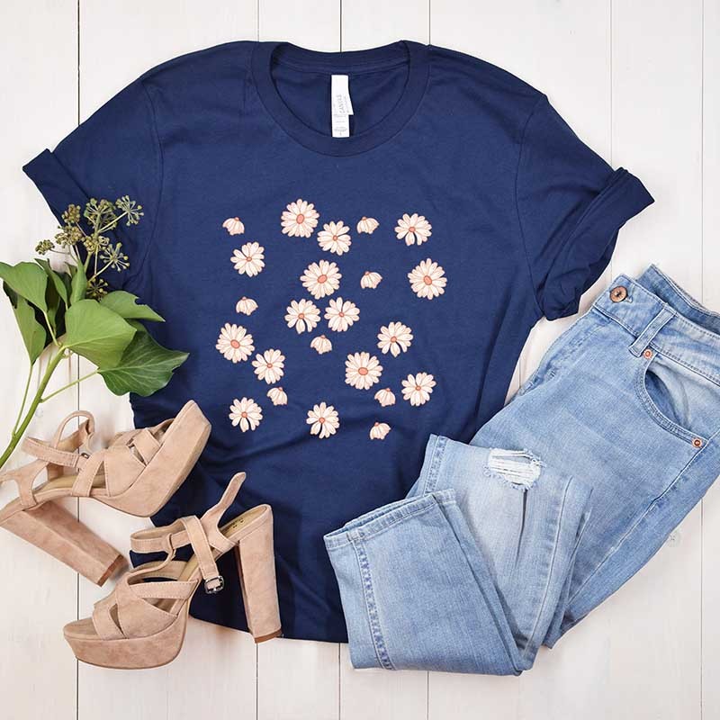 Womens Daisy Floral Delicate T-Shirt-carlalin