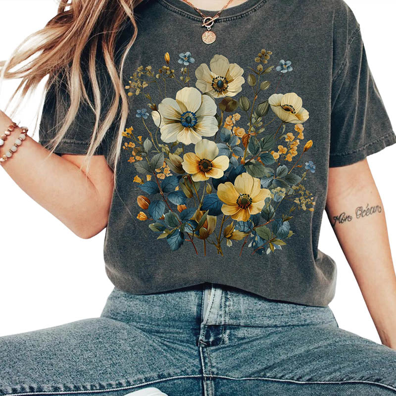 Wildflowers Vintage Pressed Garden T-Shirt-carlalin