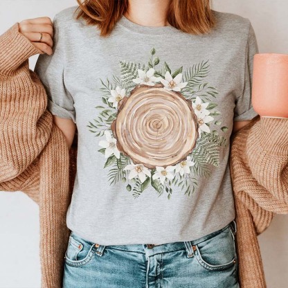 Boho Nature Wildflowers Wood T-Shirt-carlalin