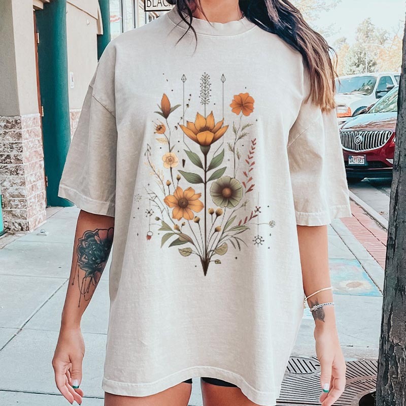 Boho Botanical  Flower T-Shirt-carlalin