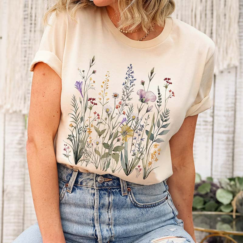 Wild Flowers Pastel Floral Nature T-Shirt-carlalin