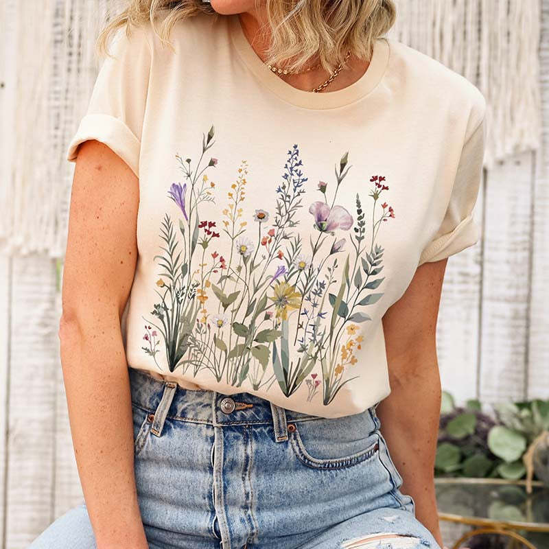 Wild Flowers Pastel Floral Nature T-Shirt-carlalin