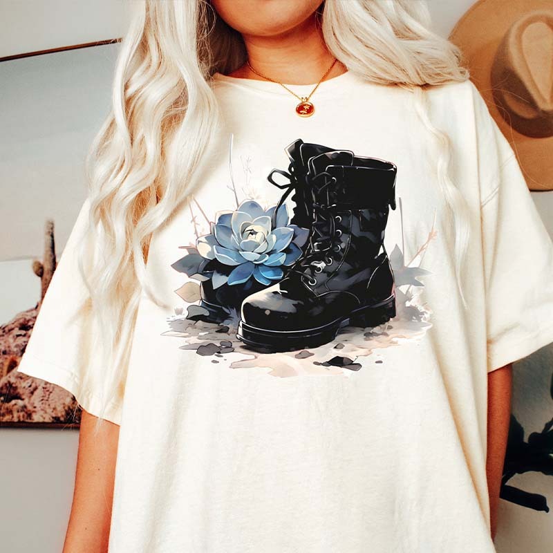Boot Echeveria Flower T-Shirt-carlalin