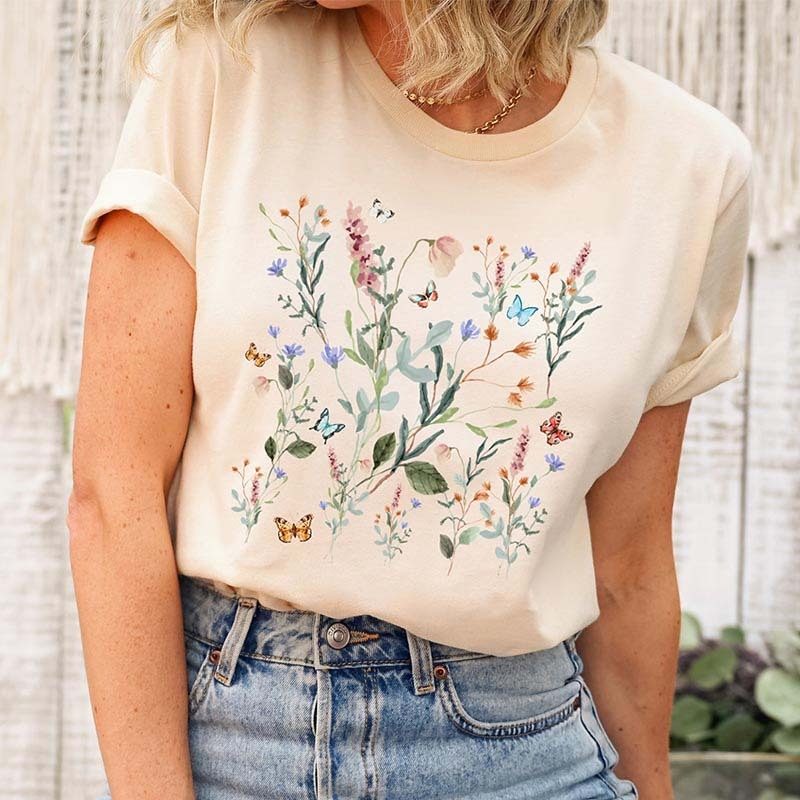Pressed Flowers Wild Nature Plant Lover T-shirt-carlalin