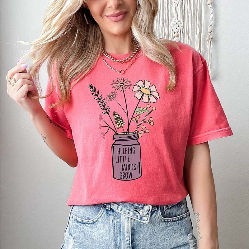 Helping Little Minds Grow Teacher Life T-Shirt-carlalin