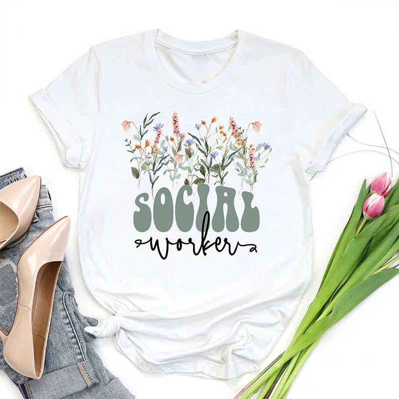Social Worker Wildflowers T-Shirt-carlalin