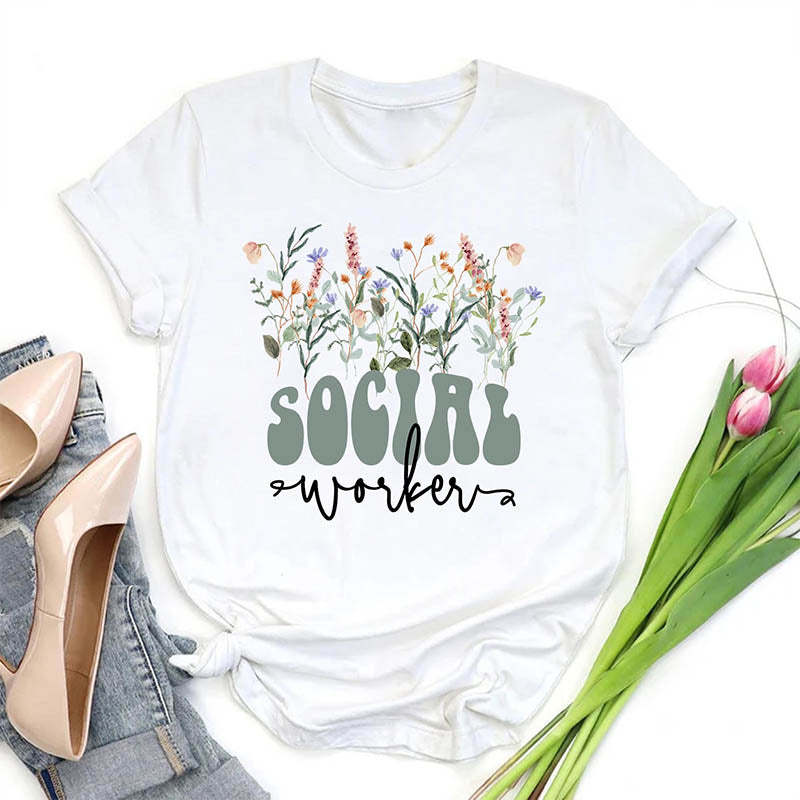 Social Worker Wildflowers T-Shirt-carlalin
