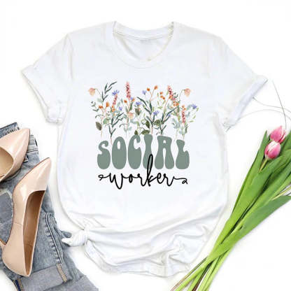 Social Worker Wildflowers T-Shirt-carlalin