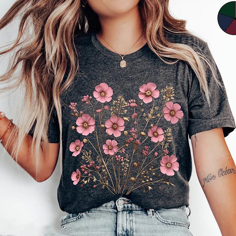 Soft Pink Wildflowers T-Shirt-carlalin