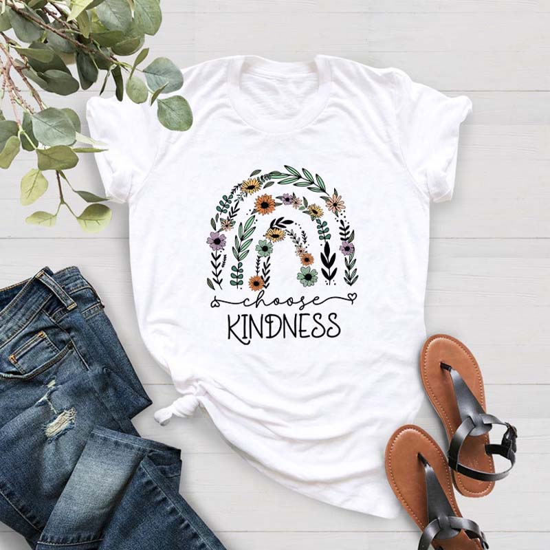 Choose Kindness Floral Rainbow T-Shirt-carlalin