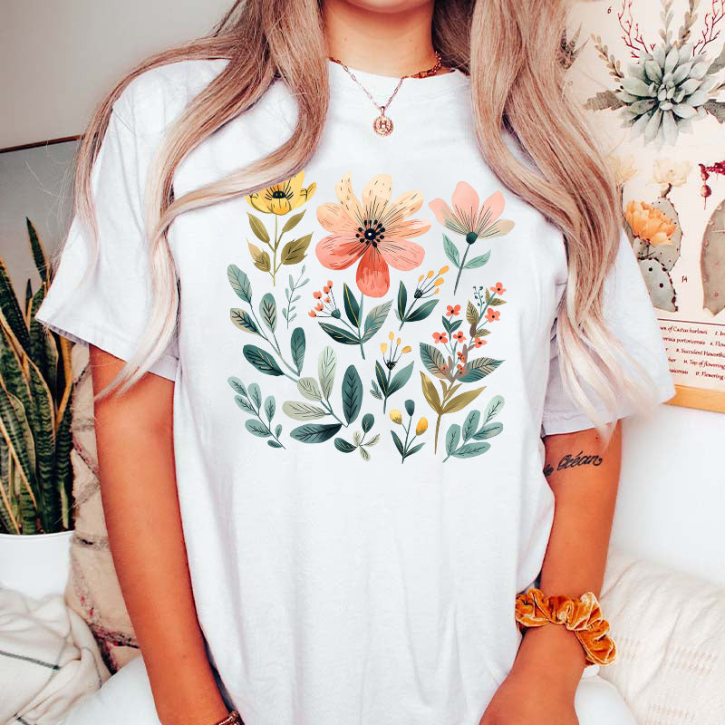 Watercolor Bunch of Flowers Summer T-Shirt-carlalin