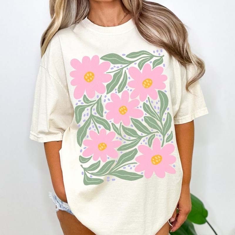 Boho Floral Pink Flower T-Shirt-carlalin