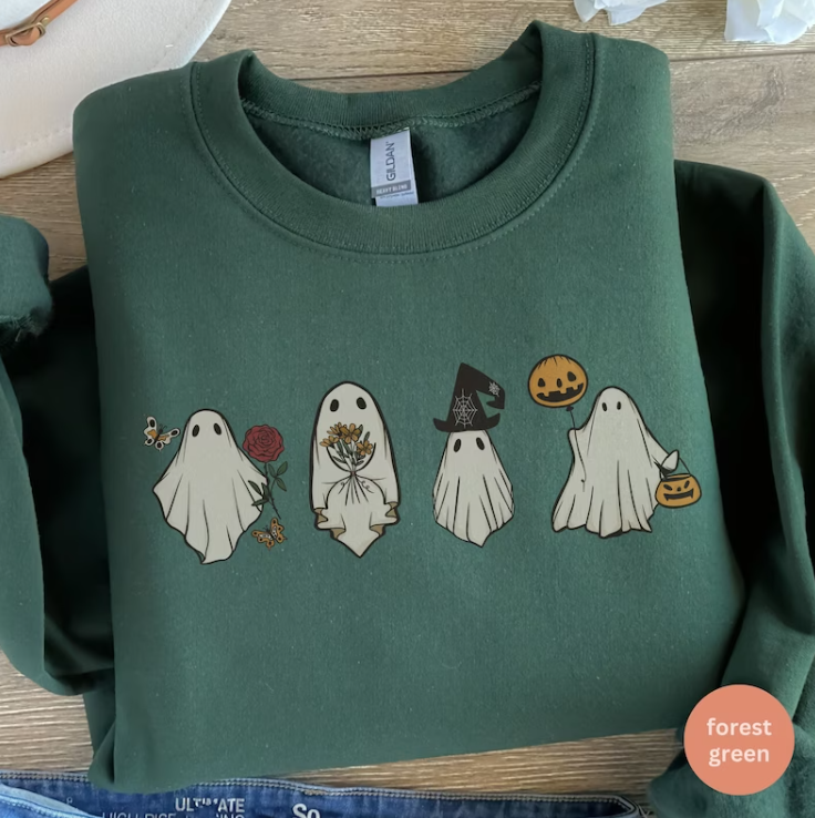 Halloween Sweater Floral Ghost Sweatshirt-carlalin