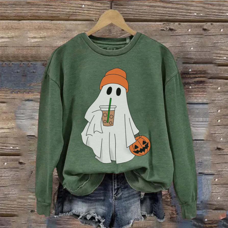 Cute Ghost Drinking Coffee  Sweatshirt-carlalin
