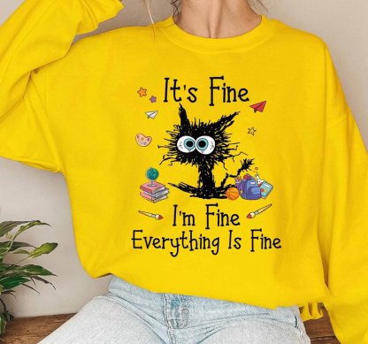 "I’m Fine Everything Is Fine" Black Cat Sweatshirts-carlalin