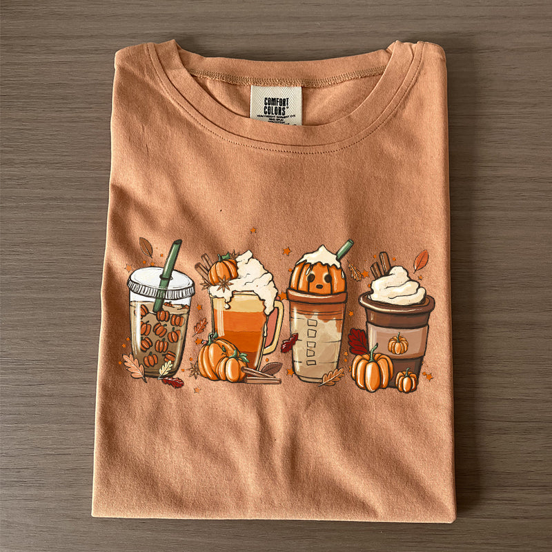 Comfort Colors Fall Coffee Pumpkin T-Shirt-carlalin