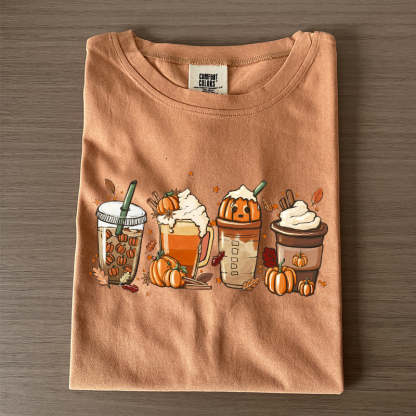 Comfort Colors Fall Coffee Pumpkin T-Shirt-carlalin